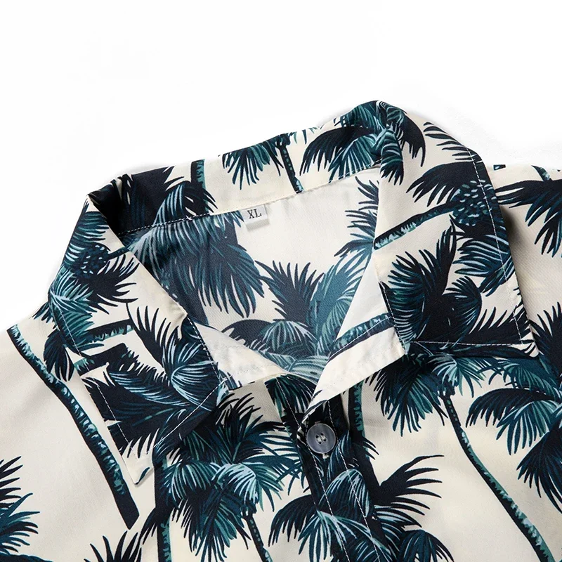 Summer Aloha Hawaiian Shirt Men Clothing Coconut Tree Printed White Short Sleeve Shirts Mens Beach Wear Blouses Tops Male