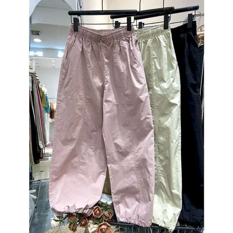 Parachute Pants for Streetwear Women Spring Summer Workwear American Style Vintage Elastic Waisted Trousers Casual Baggy Pants