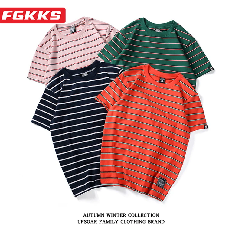 FGKKS 2023 Casual T-shirt Men\'s New Product Design Striped Hip Hop Harajuku Short Sleeve High-Quality Oversized T-shirt For Men