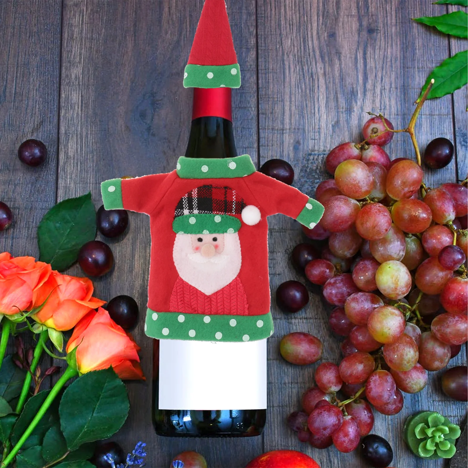 

3Pcs Christmas Wine Bottle Sweater Cover Santa Snowman Elk Print Red Wine Bottle Cap Xmas Party Decoration Holiday Table