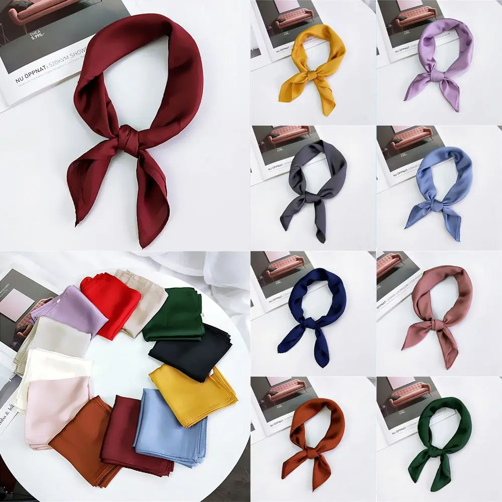 Ladies Small Vintage Elegant Head Neck Hair Tie Band Silk Feel Satin Women Square Scarf