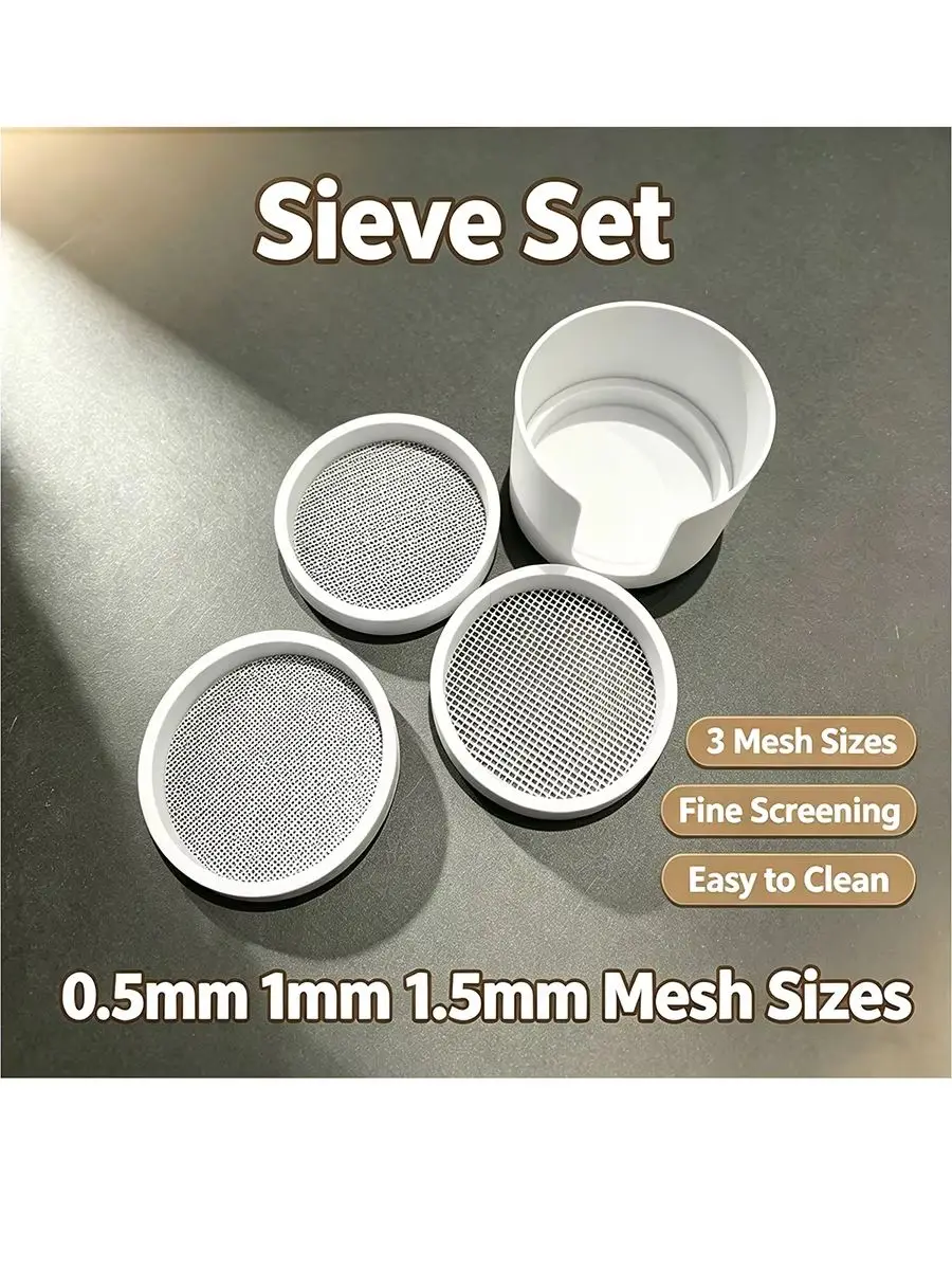 Replacement Ultra-Fine Powder Filter Set of Three Pieces, Detachable Sieve Storage Base, Fine Screening Tool for Nail Art, Gypsum, Coffee, Flour, Household and Laboratory Use