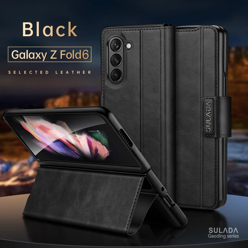 Luxury Leather Magnetic Positioning Phone Case For Samsung Galaxy Z Fold 6 5 4 Cover Shockproof Full Screen Protection Kickstand