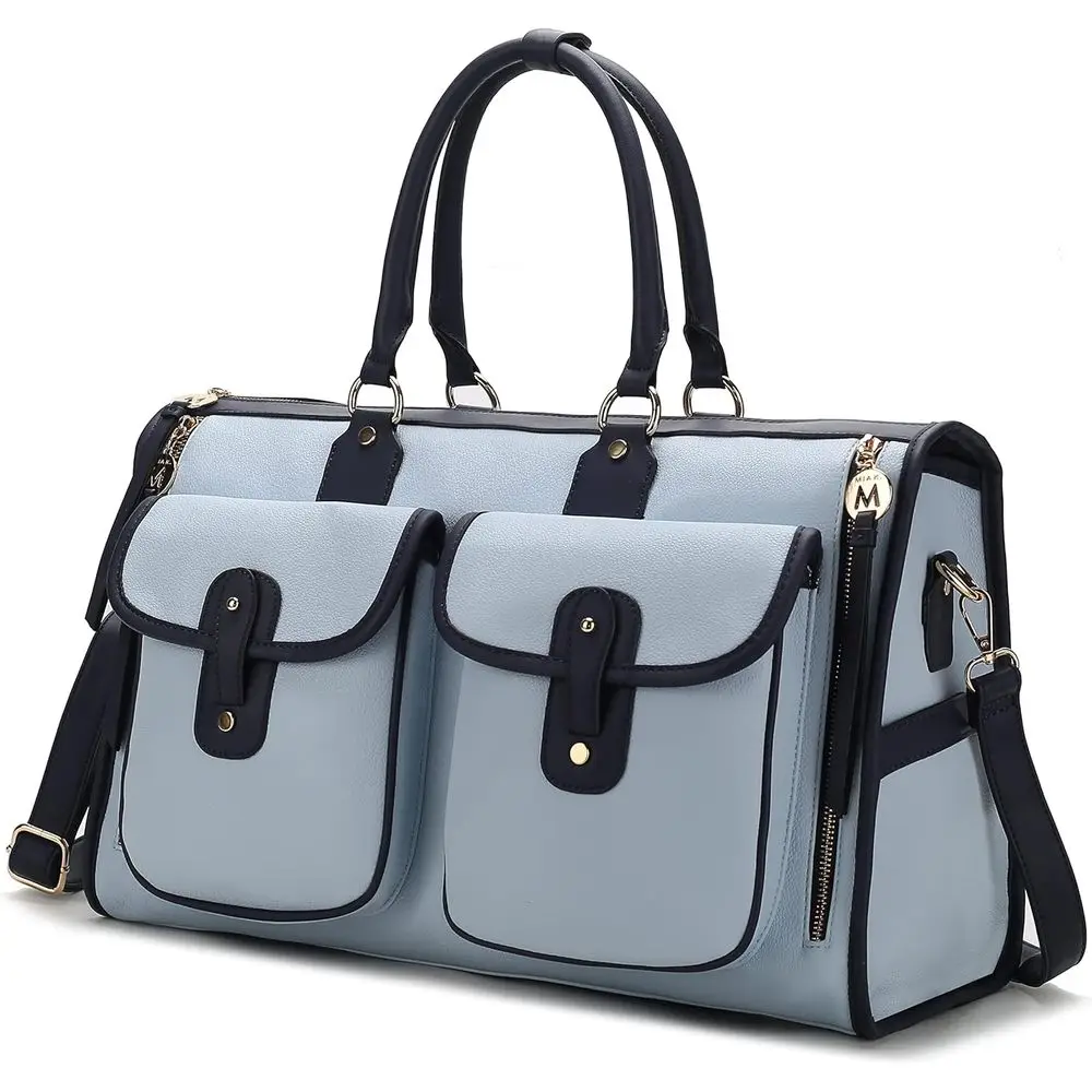 Color Block Dual-Compartment Bag, Vegan Leather Large Stylish Weekender Carry-On for Women