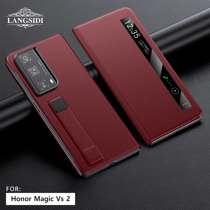 LANGSIDI Magnetic Stand Smart Flip Case for Honor Magic V3 with Fundas Wriststrap bracket Genuine Leather Cover