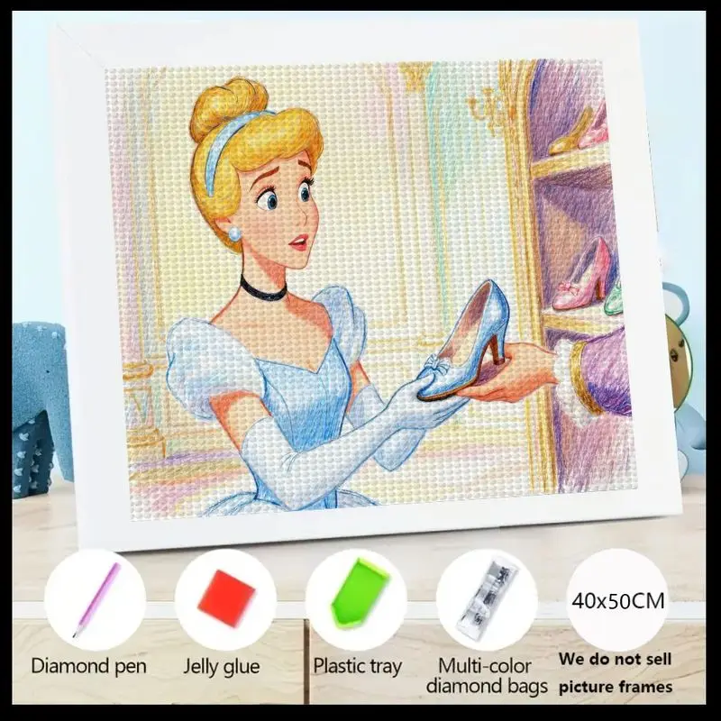 

1 шт. Золушка 5D полная дрель набор для алмазной живописи, принцесса Диснея стеклянные тапочки с бриллиантами художественный набор, сделай сам милый мультяшный кристалл Рейн