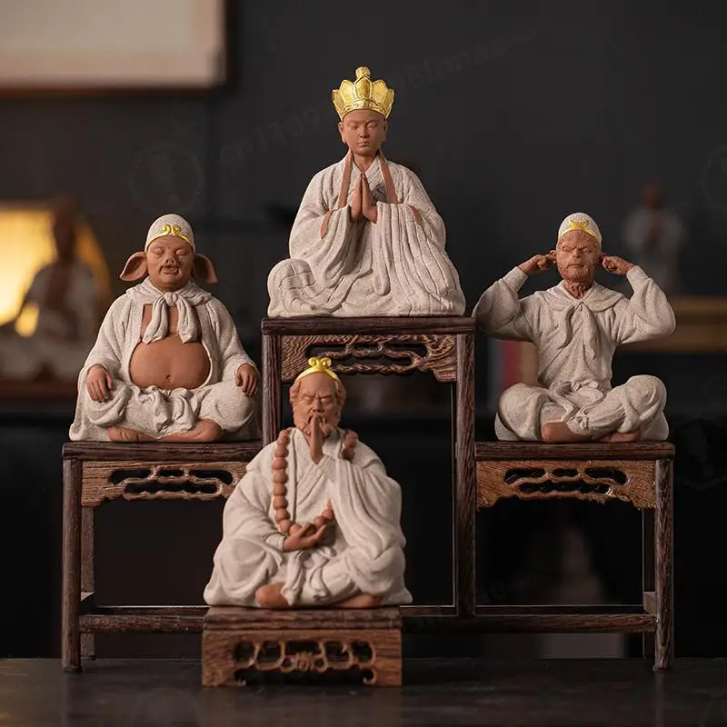 Chinese Style Purple Clay Journey to the West Characters Tea Pet Sun Wukong Tea Table Decor Ornament