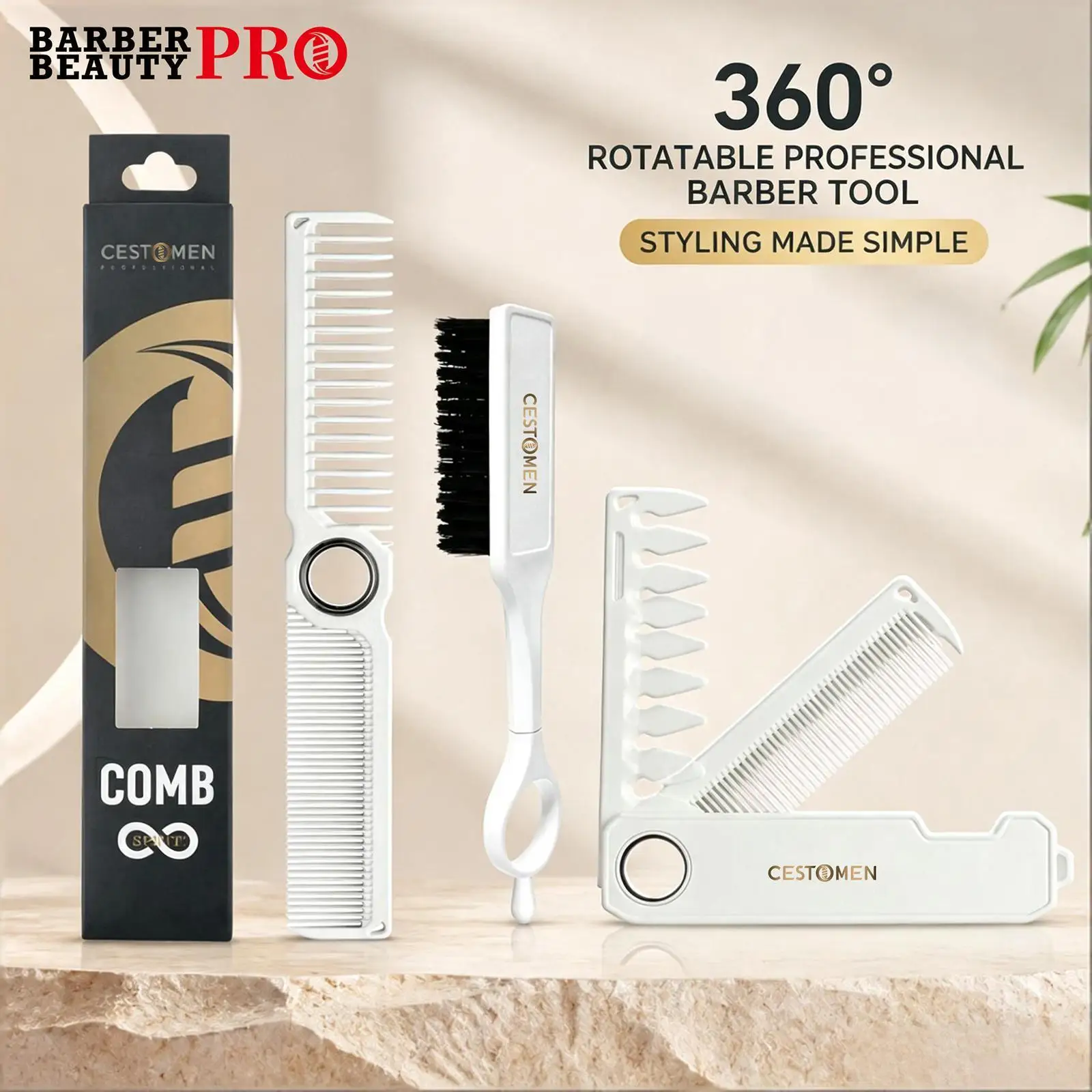1Pcs Professional 360° Rotating Barber Cutting Comb Double Sided Folding Comb Portable Fade Brush Men Hair Grooming Styling