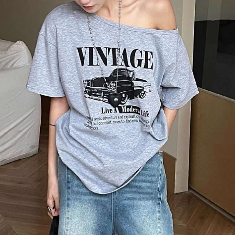 

For Women For Casual Wear Casual Womens T Shirt One Shoulder T Shirt Casual Outings White Personality Street Top