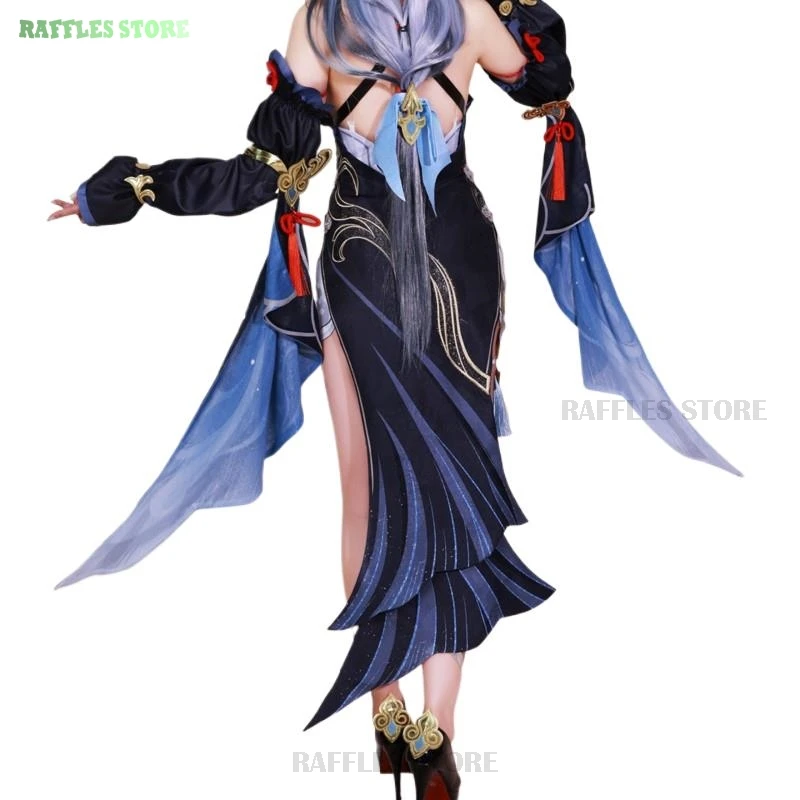

Genshin Impact Shenhe Косплей Костюм Парик Кожа Frostflower Dew Qipao Косплей Cheongsam Платье Shen He Женский Необычный Костюм Для Вечеринки
