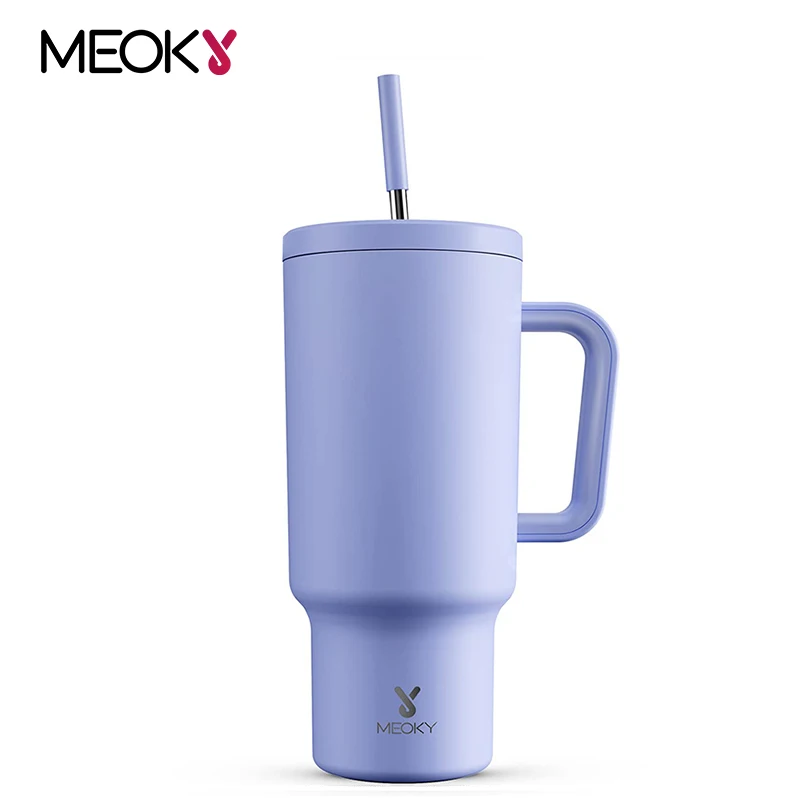 

Original Meoky 40oz Cup Tumbler with Handle Straw Vacuum Flasks Stainless Steel Mug Easy to Carry Travel Thermal Water Bottle