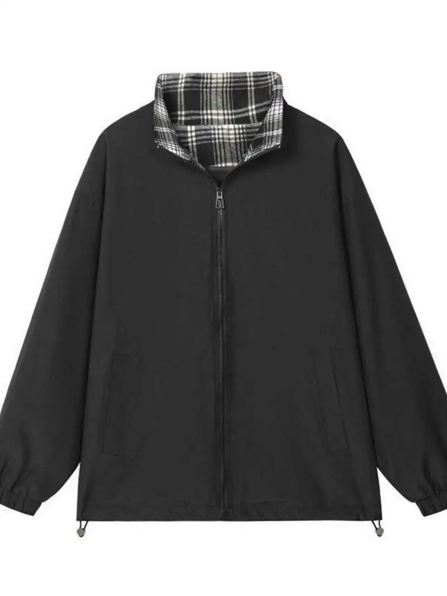 

Японский универсальный клетчатый джет ex, повседневный ретро-дизайн Hatl, бейсбольный Sle irt, верхняя одежда с американским воротником