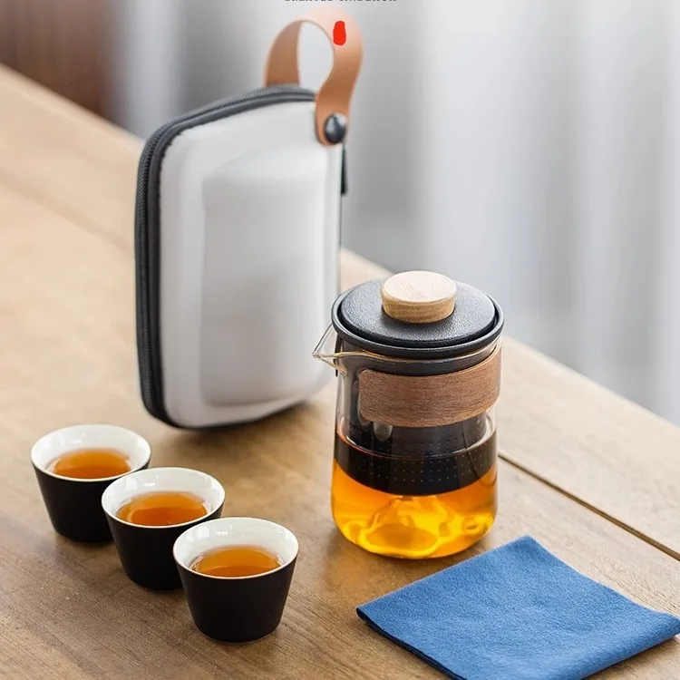 

Quick Guest Cup, teapot, outdoor set, portable bag, personal Kung Fu cup, glass travel tea set, portable