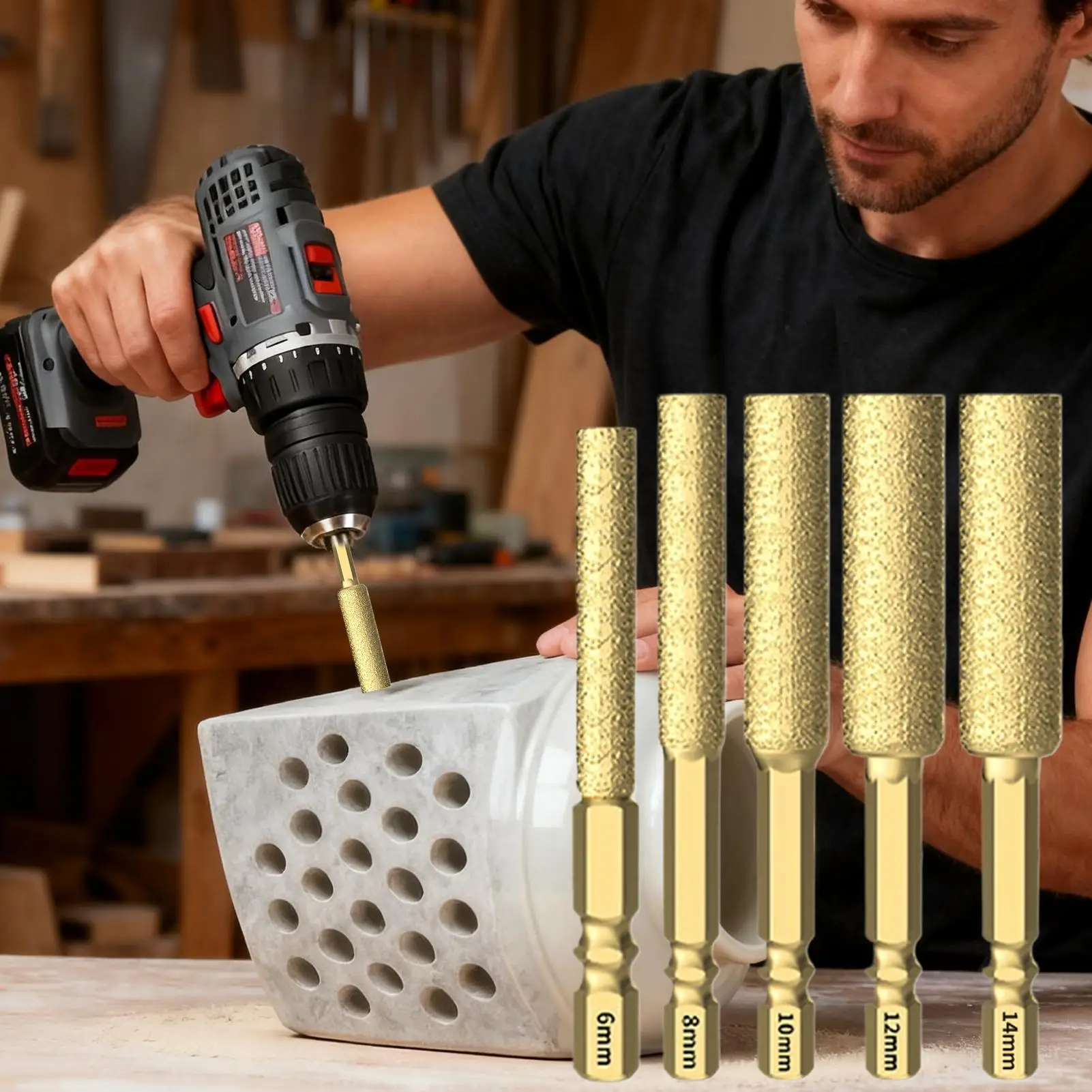 مجموعة لقم الثقب من بلاط الماس والزجاج، لقم ثقب البناء ذات ساق سداسية للبورسلين والسيراميك والرخام وجدار الطوب، من قبل المقاول #4