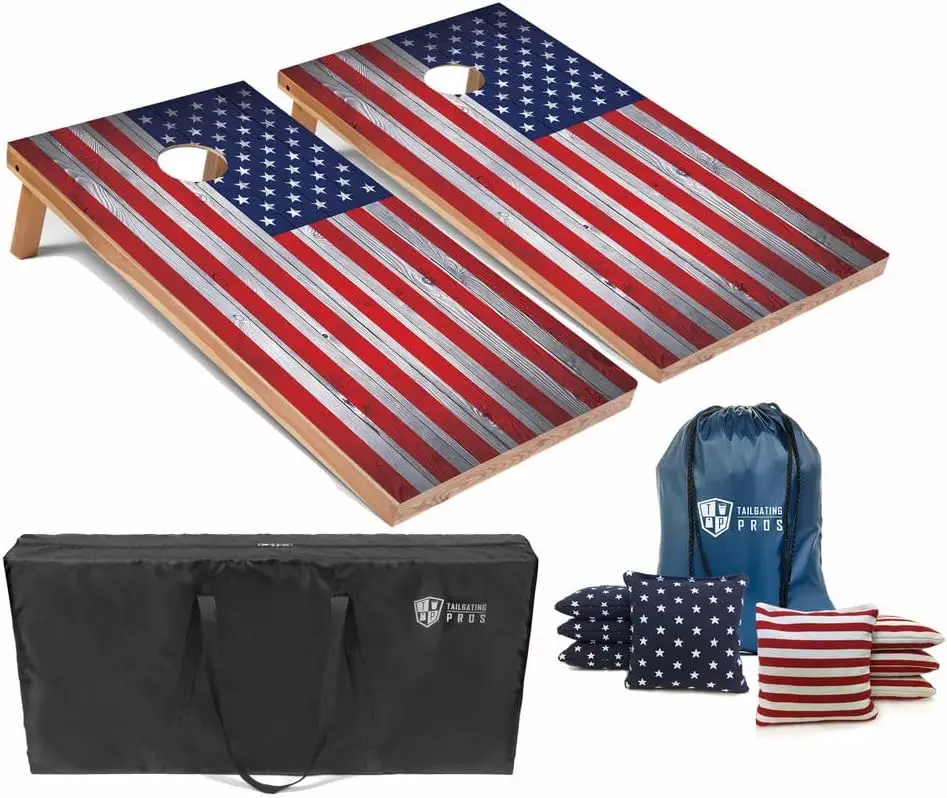 

Regulation Cornhole Boards Set - 4x2 ft Wooden with 8 Bean Bags, Carrying Case