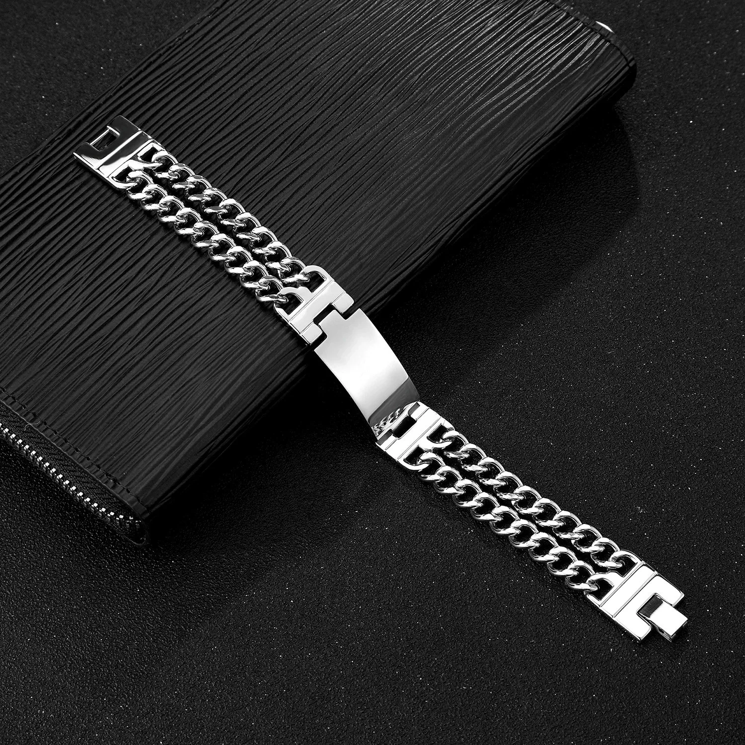 18mm Punk Custom Name Text Engrave Logo Id Bracelets Men Double Row Cuban Chain Trendy Stainless Steal Bracelet Jewelry