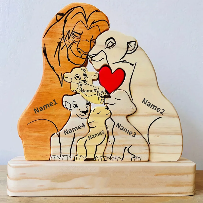 Gepersonaliseerde kunst familie puzzel gratis aangepaste naam houten leeuw puzzel Home Decor cadeaus voor familie warme geschenken jubileum aandenken