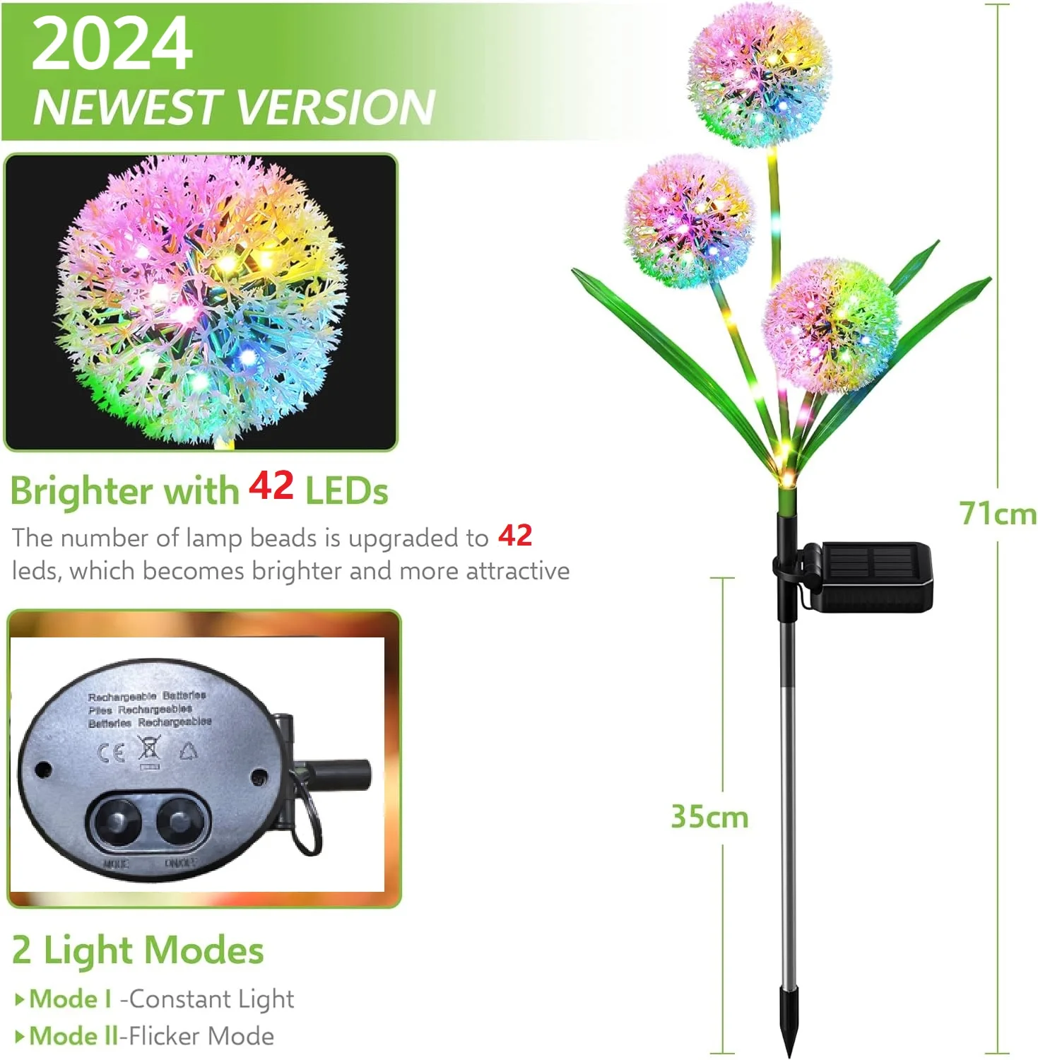 Solar Lights Garden Decor,Upgraded Decorative Dandelion with 42LED Multicolor Waterproof for Outdoor Yard,Pathway and Wedding