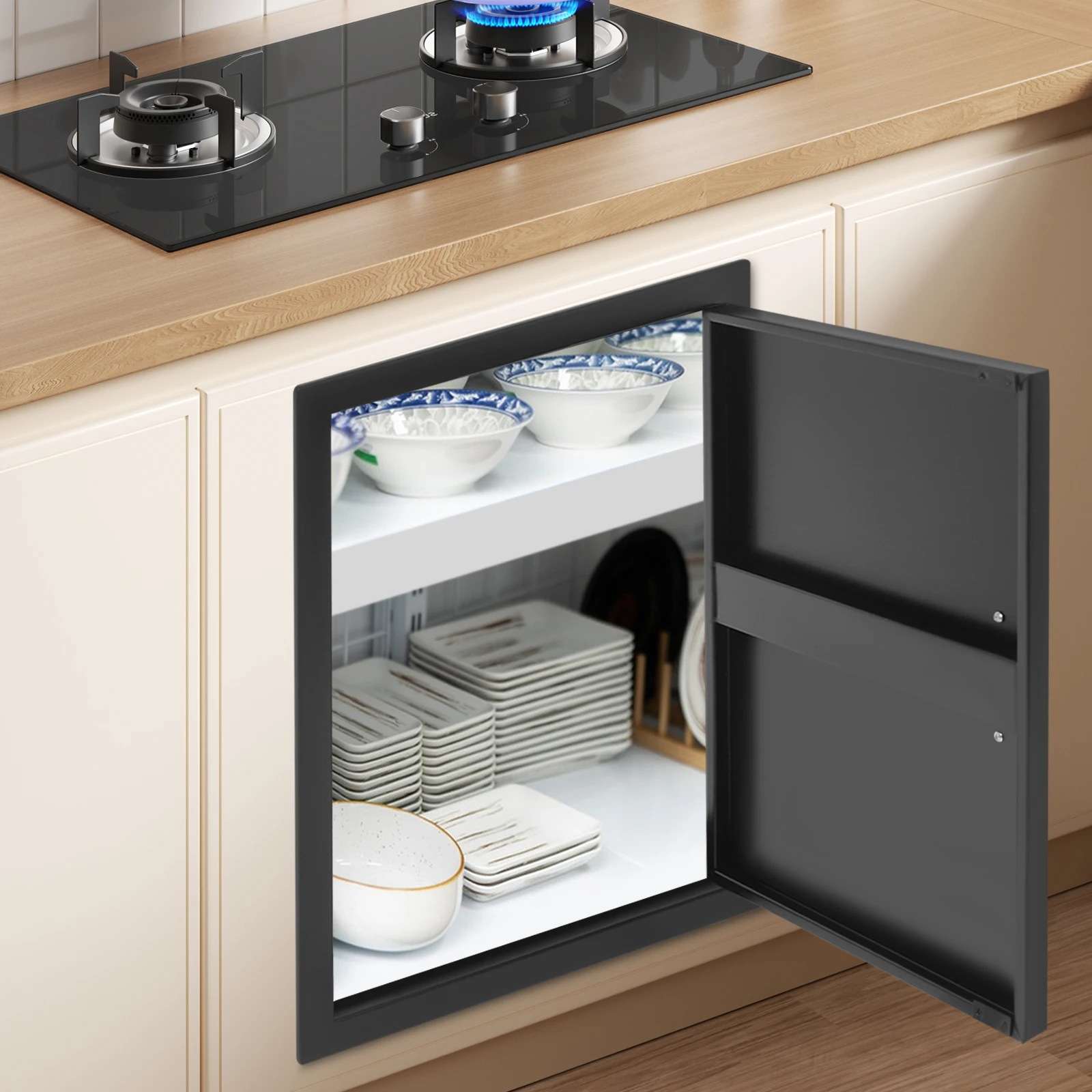 باب وصول للشواء من الفولاذ الأسود مقاس 43 × 58.5 سم، باب خزانة المطبخ الخارجي، لوحة باب الشواية البديلة، سهلة التركيب #1