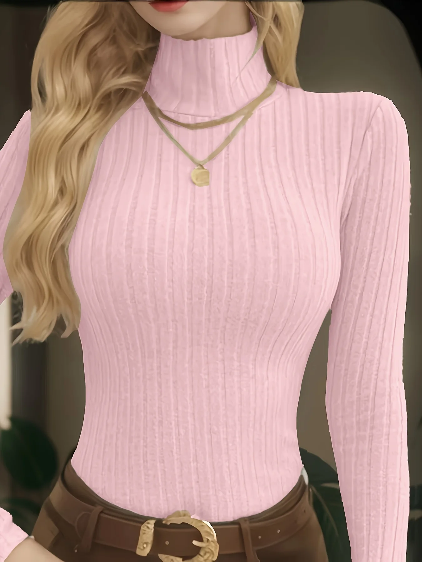 

Women's Ribbed Turtleneck Long Sleeve Top - Slim-Fitting Soft Knit Blouse for Fall/Winter Casual Daily Wear