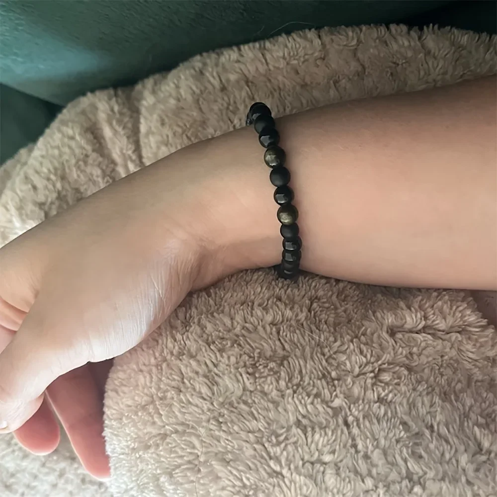 

New Triple Protection Bracelet, Black Natural stone bracelet, Golden obsidian Bracelet,，Adjustable beaded bracelet