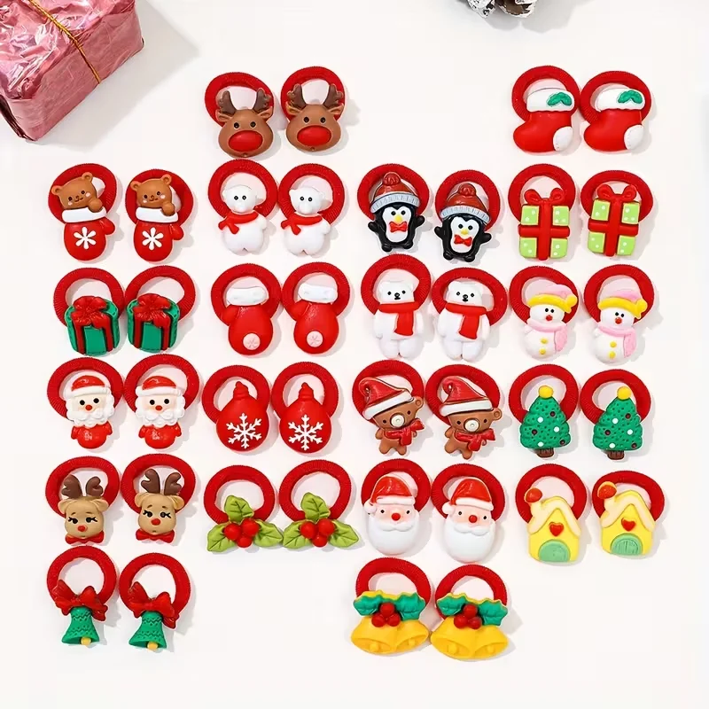 Attaches de cheveux de noël pour enfants filles, 10 pièces/ensemble, Design mignon du père noël et des renne, accessoires pour cheveux festifs, décorations de fêtes de vacances