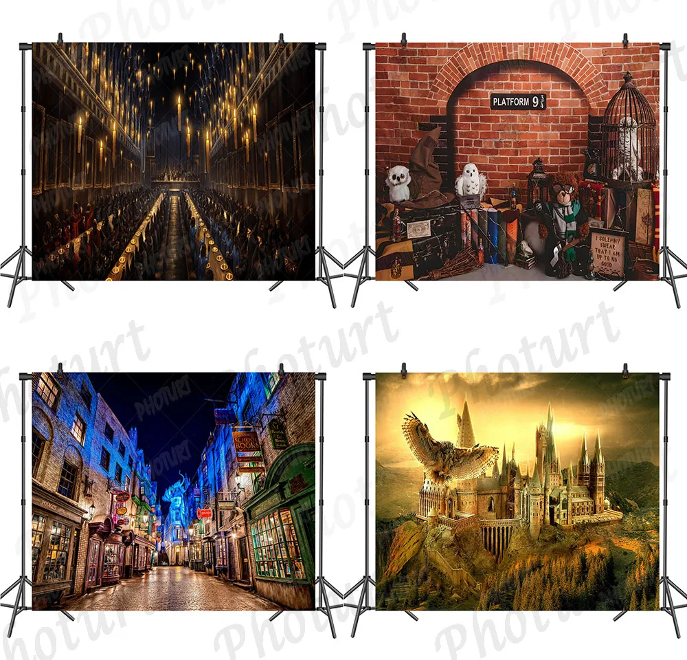 

Magic Academy 9 3/4 Dark Castle Backdrop Kids Birthday Background Polyester Vinyl Photography Banner Cosplay Decoration Props