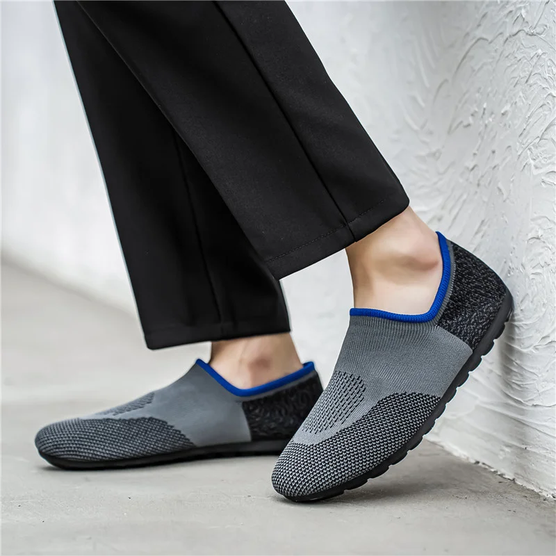 2024 Hot Sale Knitted Shoes Men Fashion Breathable Casual Flats Shoes Men Comfortable Men's Slip-Ons Sneakers Summer Tennis Men