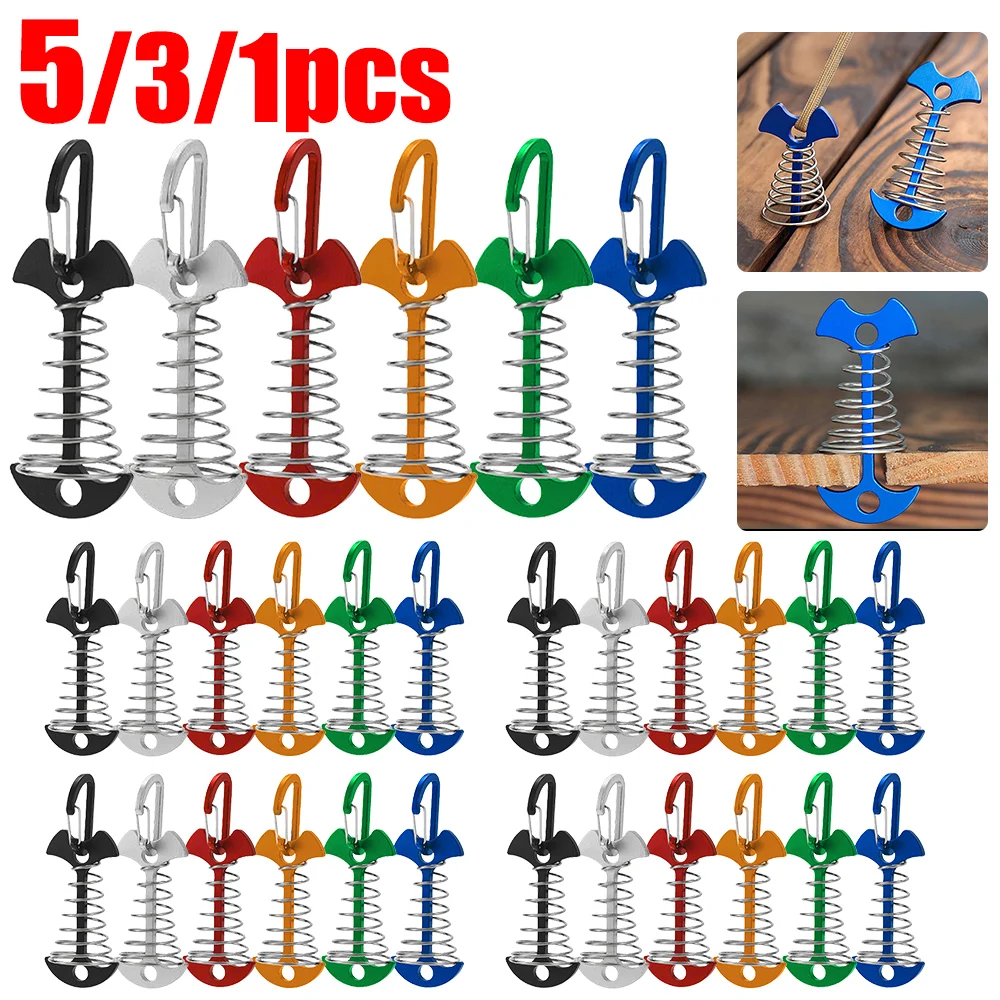 5/3/1pcs Fishbone Ground Nail Outdoor Camping Spiral Shaped Fish Bone Deck Carabiner Wind Rope Buckle Tent Stakes Hook Board Peg