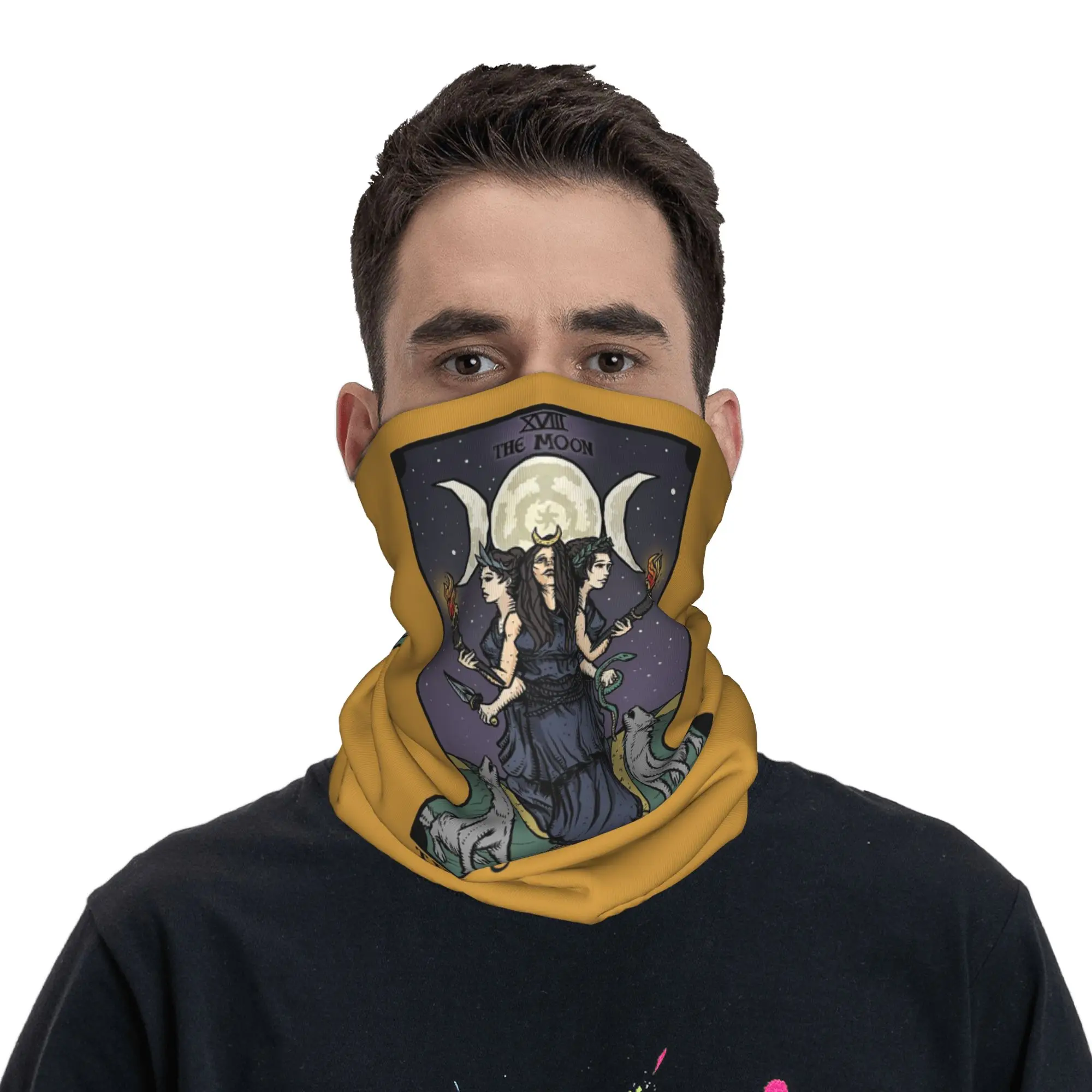 Hecate Triple Moon Goddess Witchcraft Witch Wheel Tarot Card Bandana Neck Gaiter Printed Mask Scarf Face Mask Outdoor Sports