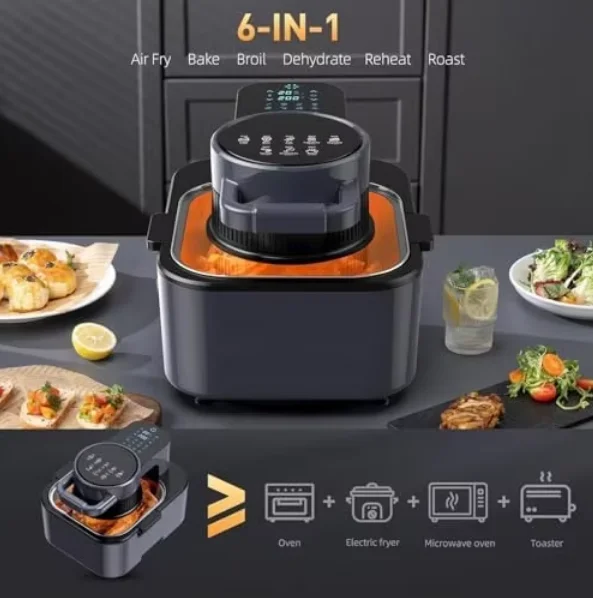 6-in-1 Non-Toxic Black Digital Air Fryer with Precise Temp Timer Control Auto Shutoff Roast Bake Functions Electric Power Source