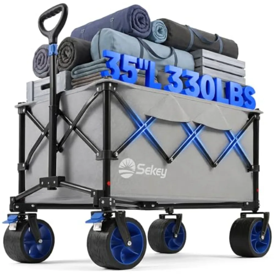 

150L Wagons Carts Foldable with Big All-Terrian Beach Wheels, Collapsible Heavy Duty Wagon, Extra Large Folding Wagon, Foldable