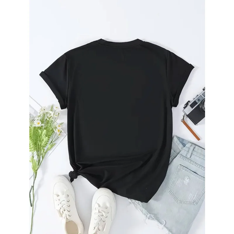 디즈니 여성용 헬로 키티 할로윈 패턴 여성용 순면 티셔츠 남성용 및 여성용 새로운 캐주얼 패션 스트리트웨어