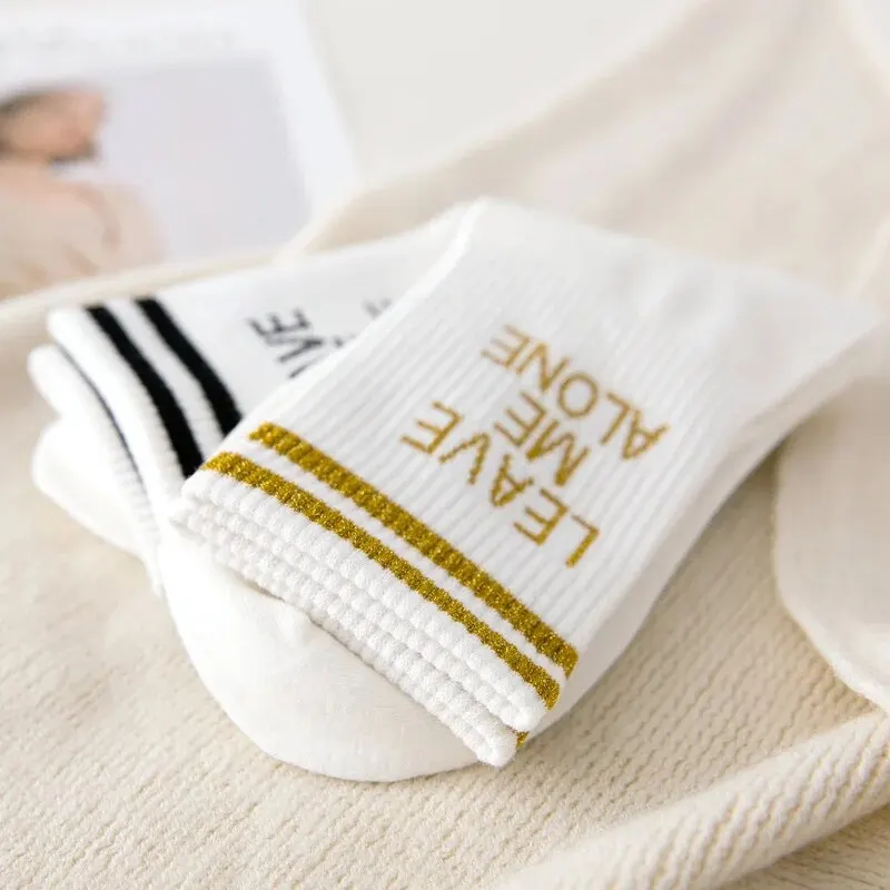 5 Pairs of Spring and Summer Letters WOMEN\'S Socks Cartoon Cute Cotton WOMEN\'S Socks Long Letters Harajuku WOMEN\'S Socks