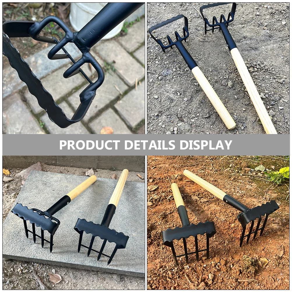 

Small Garden Rake Hand Cultivator For Weeding Planting Lightweight Iron Rake With Wood Handle Sturdy Soil Loosening Tool