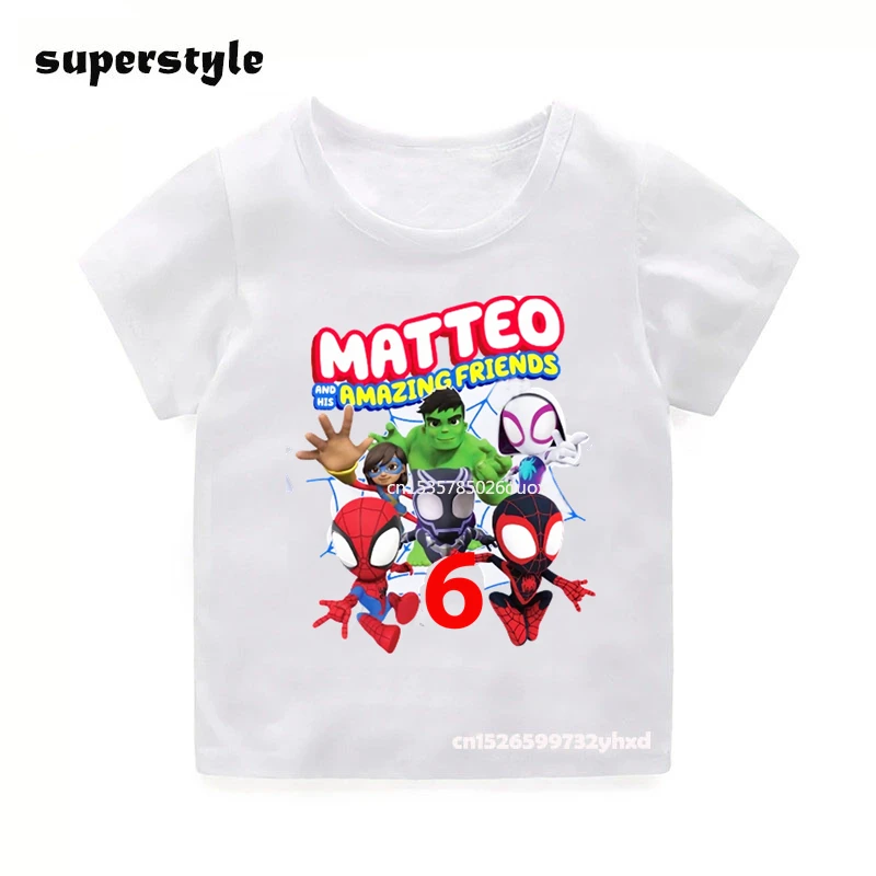 

Boy Marvel Spider Man and His Good Friends Birthday Party Personalized Birthday Shirt Child Custom Name Clothes Tops Boys Shirts