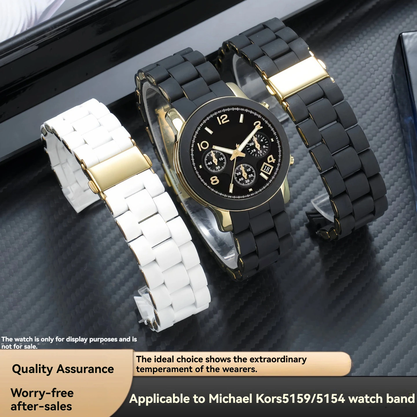 

For MK McColles Men's and Women's Watch Straps, Models 5159 and 5154, 20mm Curved Black and White Silicone-Coated Steel Straps