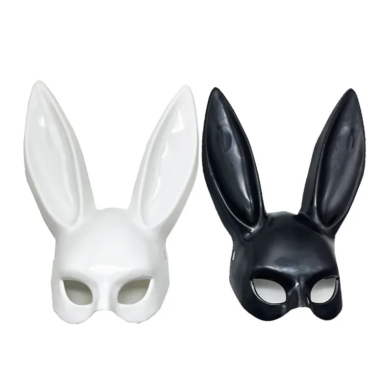 1 Uds. Máscara de conejo negro blanco decoración de fiesta de Halloween fiesta longues oreilles lapin máscara de conejo disfraz Cosplay