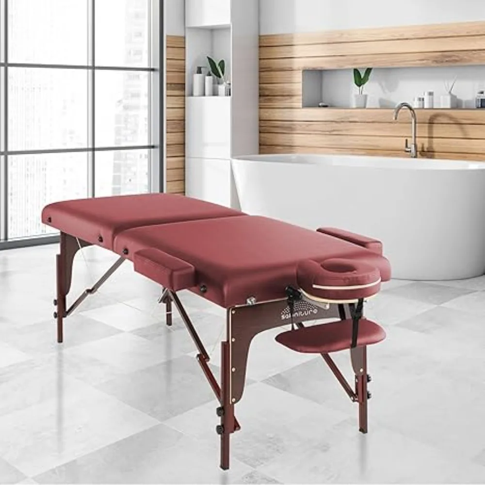 Professional Portable Lightweight Bi-Fold Memory Foam Massage Table with Reiki Panels - Includes Headrest, Face Cradle, Armrests