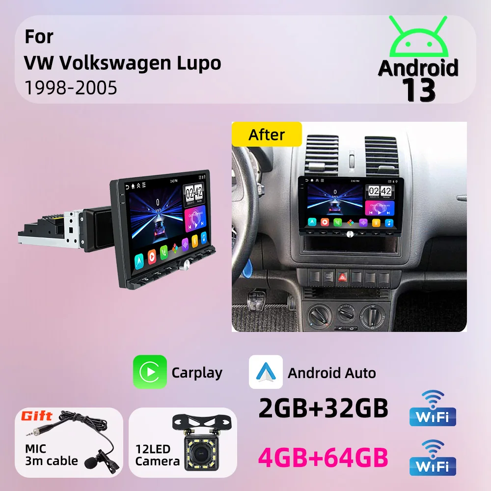 For VW Volkswagen Lupo 1998-2005 Android 1Din Car Stereo 9