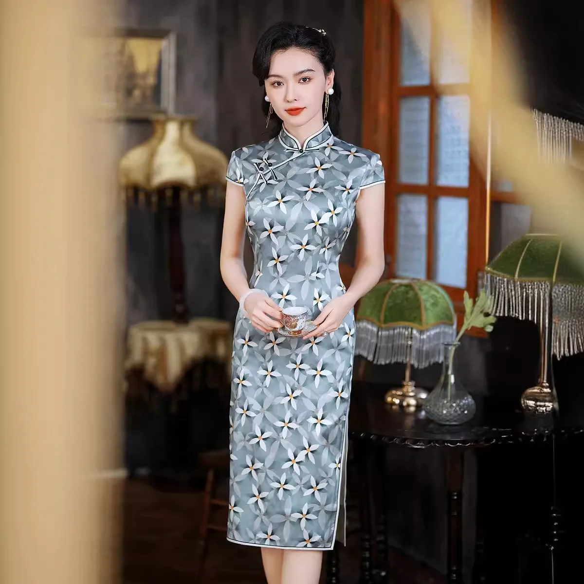 High Quality Real Silk Qipao Cheongsam Top Skirt Artistic Modified Dress Wear High-End  -Fit Sheath New