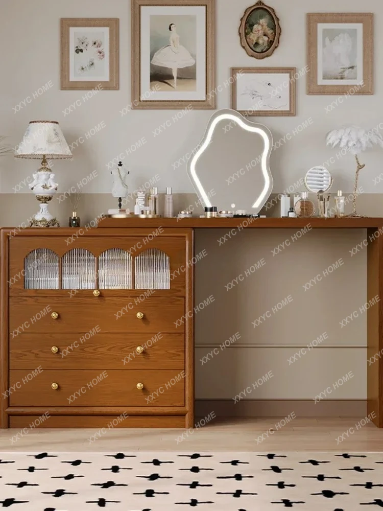 X-S  Retro Dressing Table Chest of Drawers Integrated Bedroom Tailstock Dressing Table Mid-Ancient Style Solid Wood HG
