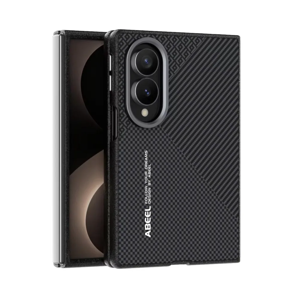 Custodia in pelle sintetica con texture in fibra di carbonio per Samsung Z Fold 8, compatibile con la ricarica wireless magnetica MagSafe, con cornice