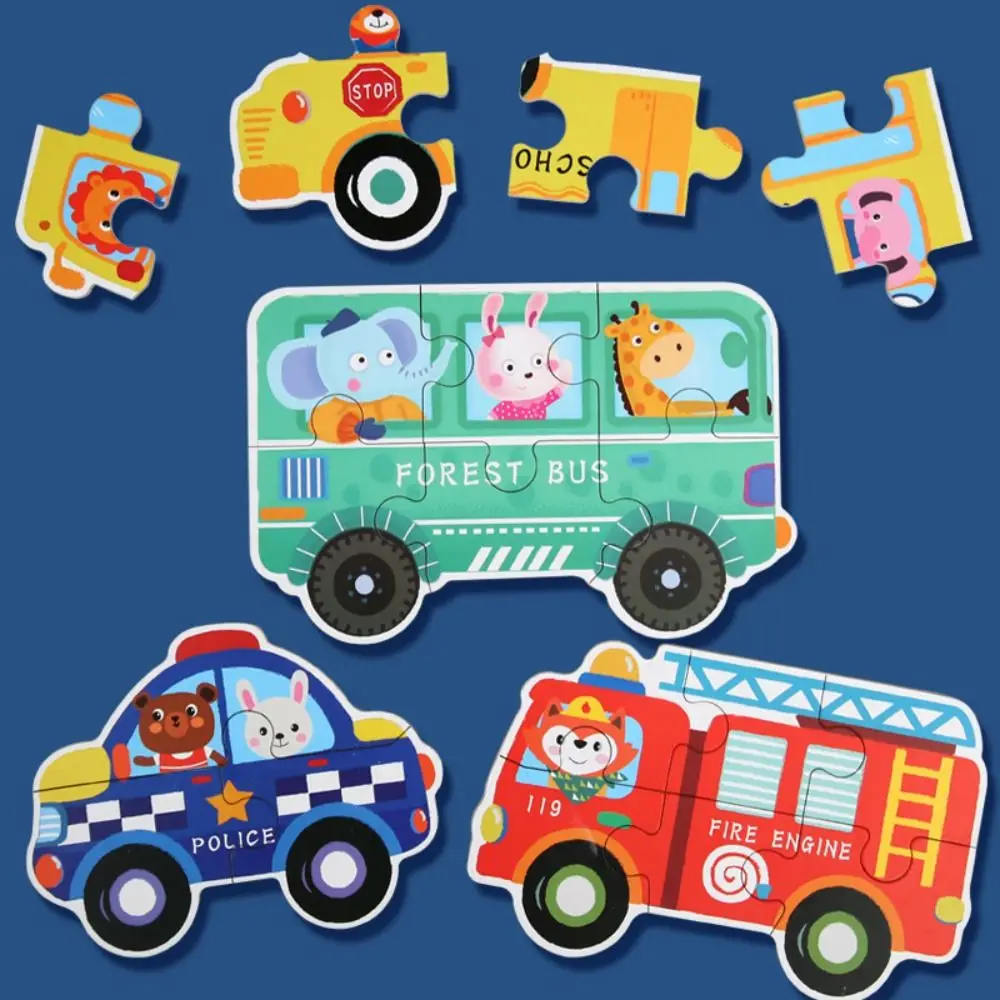 Dinosaurus Kartun Hewan Jigsaw Mobil Pendidikan 3D Puzzle Kayu Montessori Warna-warni Bayi Mainan Kayu Mainan untuk Anak-anak