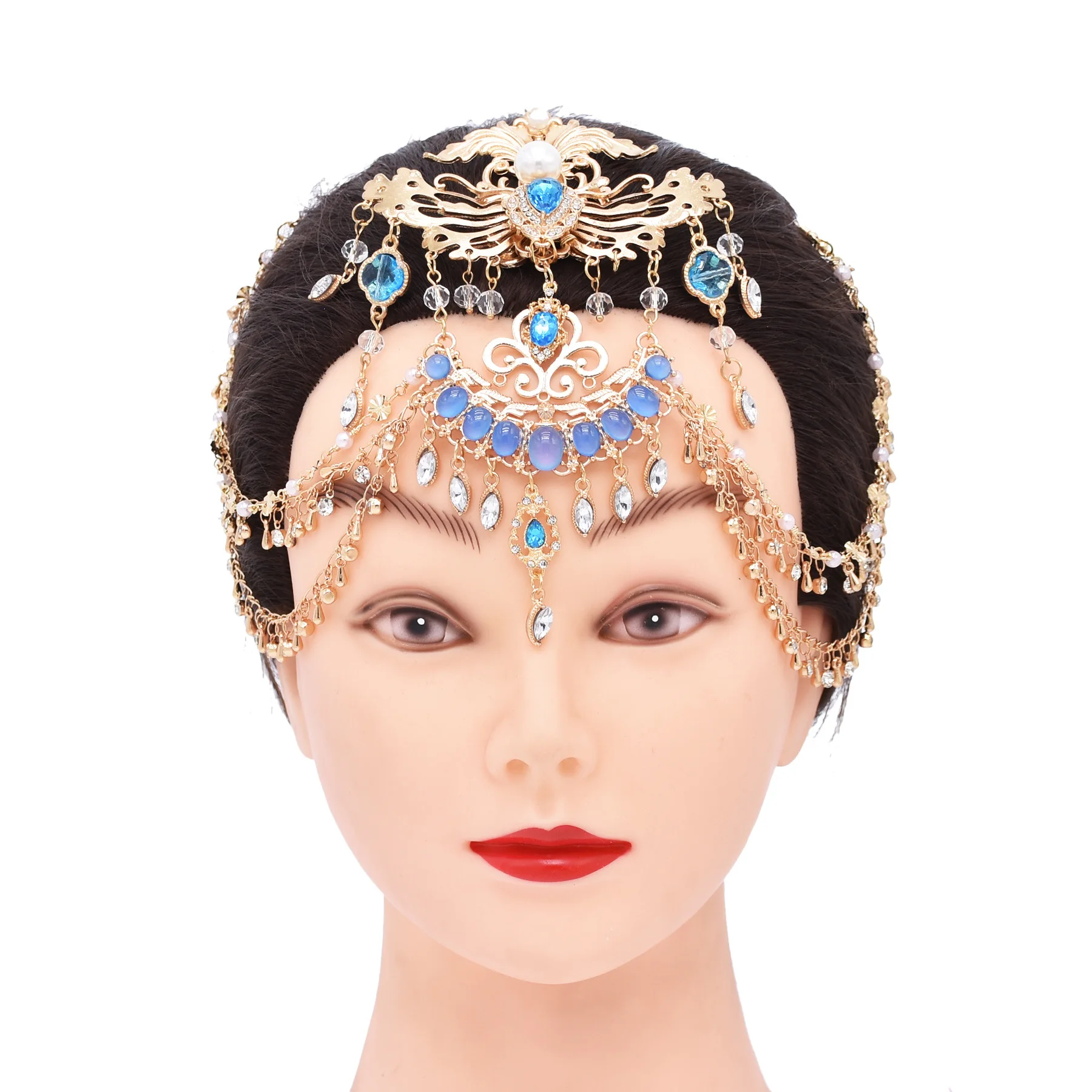 Fairy Long Tassel Veil Hair Ornaments Forehead Chain Face Curtain Retro Luxury Purple Crystal Elegant Headdress Hair Accessories