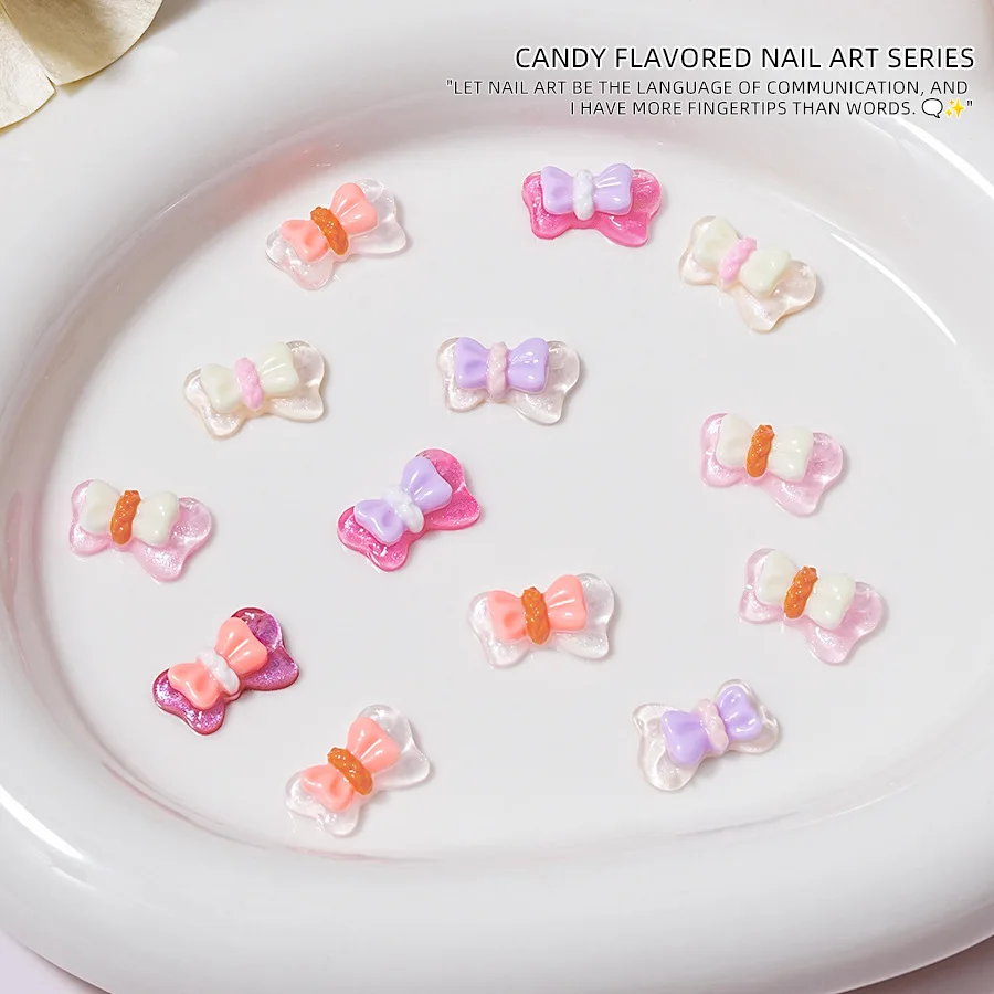 30Pcs Double-Layer Bowtie Nail Charms Cute 3D Resin Nail Art Decorations for Kawaii Playful Manicures DIY Nail Accessories