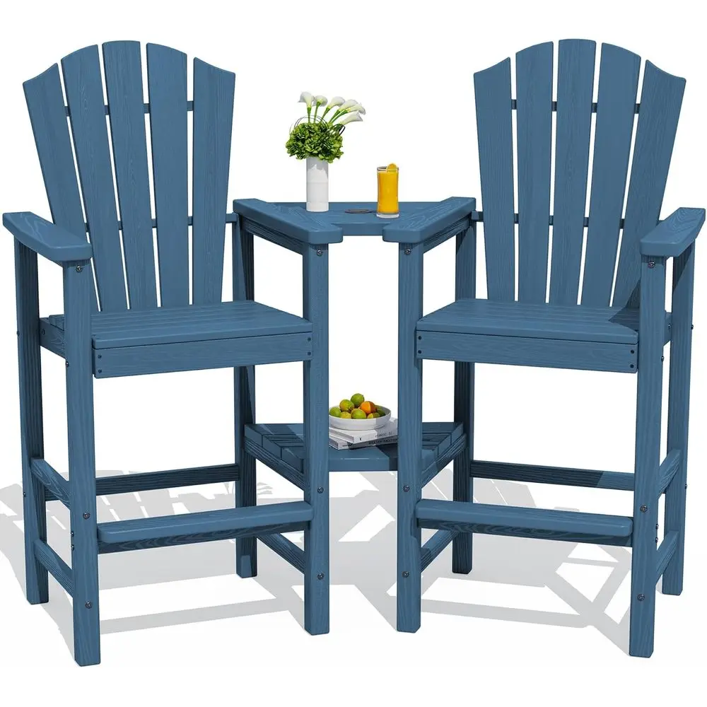 

Tall Adirondack Chair Set o 2, All-Weather HDPE Outdoor Adirondack Barstools with Double Conting Trays, Bar High Airondack Chair