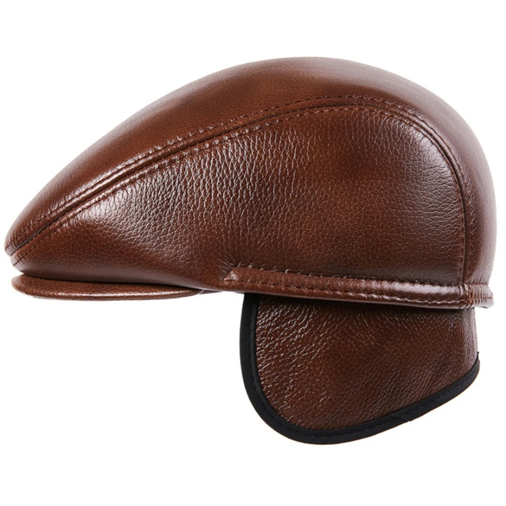 

HT4847 Mens Berets High Quality Genuine Leather Caps for Men Autumn Winter Earflap Cap Male Ivy Flat Cap Dad Plus Size Beret Cap