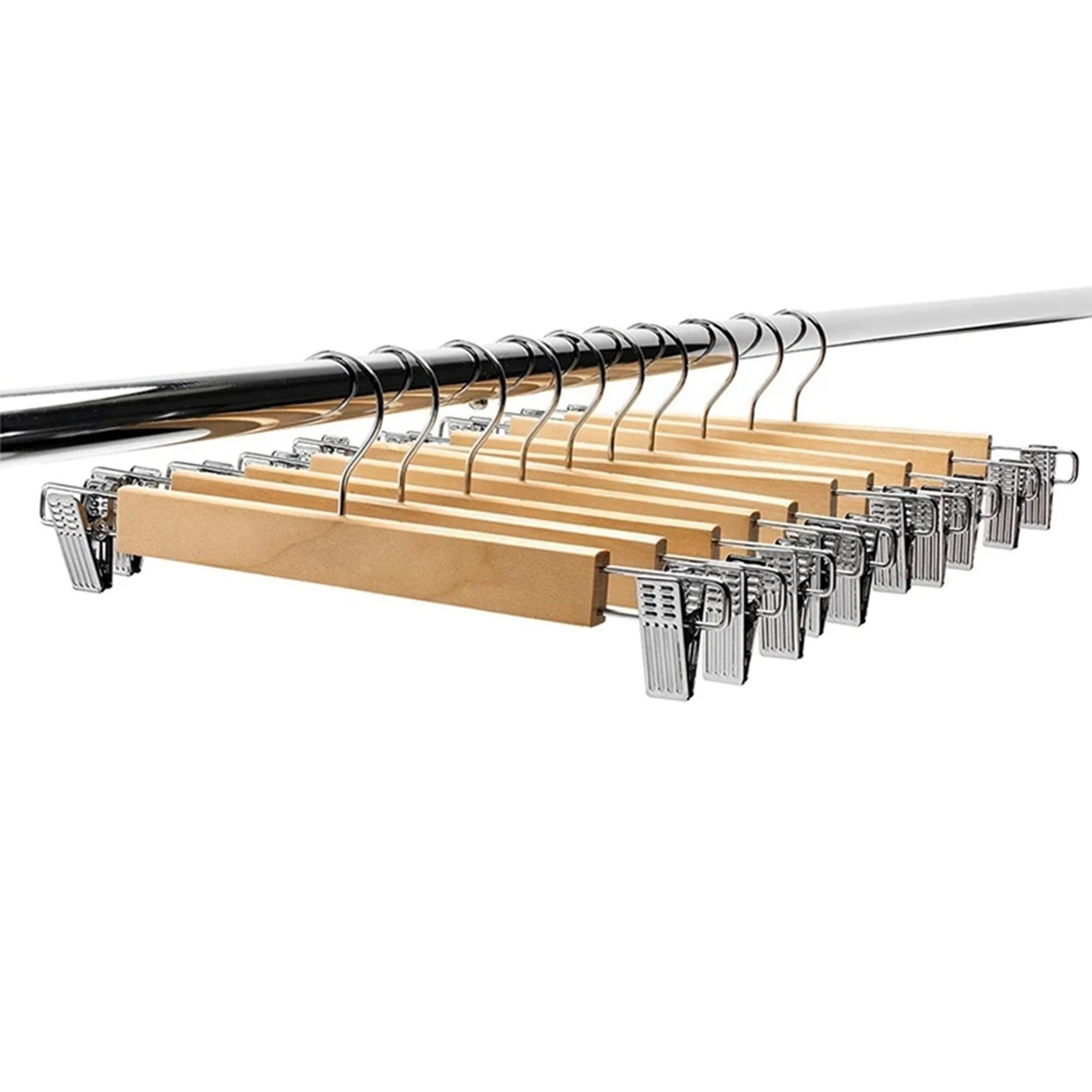 

AS94-20 Pack Wooden Skirt Hangers With Adjustable Clips Non-Slip Trouser Hanger Natural Finish Lotus Wood Pants Hangers 360°