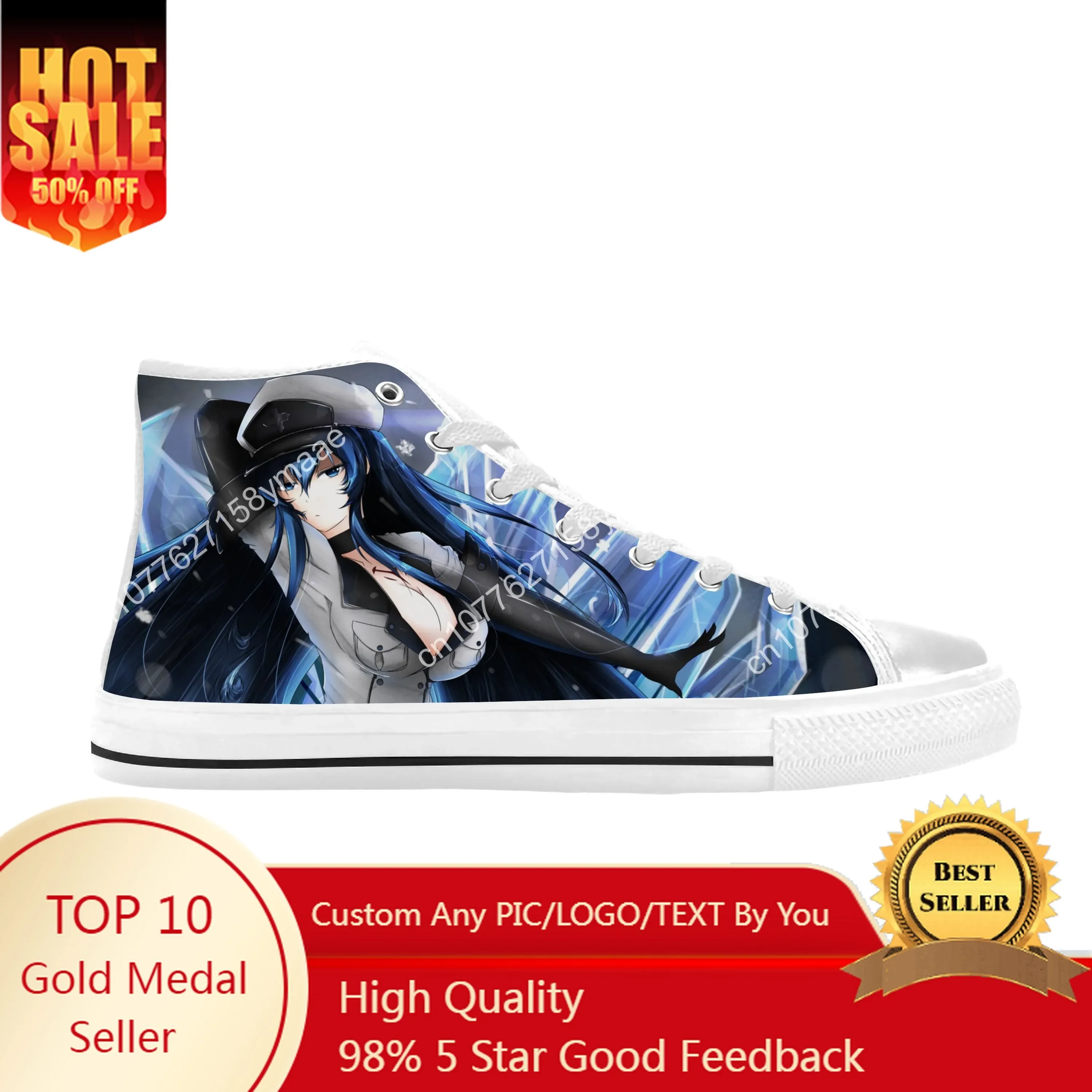 

Japanese Anime Manga Comic Akame Ga KILL Esdeath Casual Cloth Shoes High Top Comfortable Breathable 3D Print Men Women Sneakers